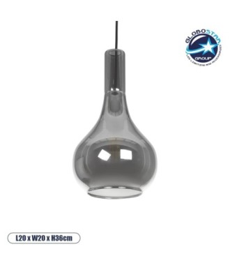 GLOBOSTAR® ΤΟΝΕ 206-0034 Μοντέρνο Κρεμαστό Φωτιστικό Οροφής με Ντουί 1 x E27 AC 220-240V IP20 - Μαύρο Φιμέ - Μ20 x Π20 x Υ36cm